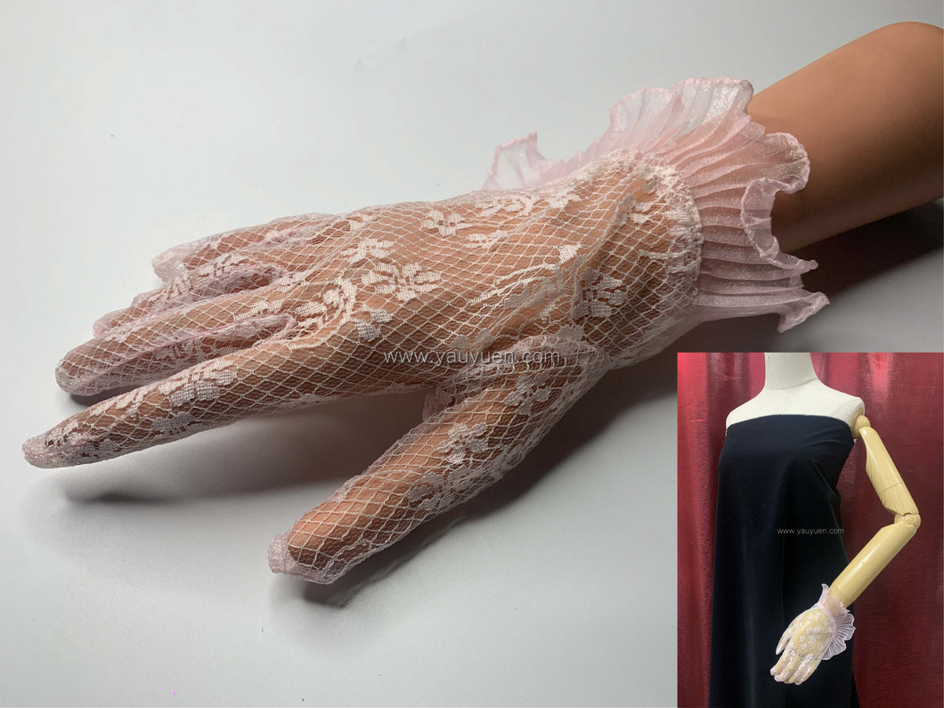 FS-014B - 9 inches Crinkle Organza Ruffle Cuff Lace Gloves (1 Colour)