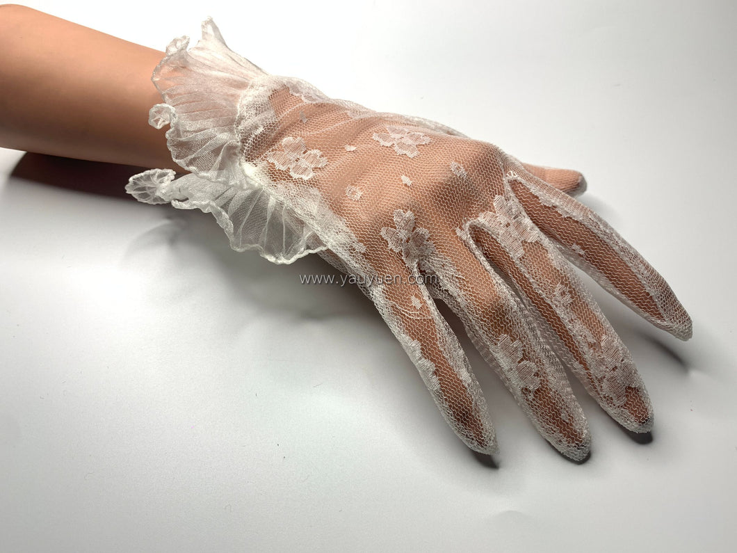 FS-014 - 9 inches Crinkle Organza Ruffle Cuff Lace Gloves (3 Colours)