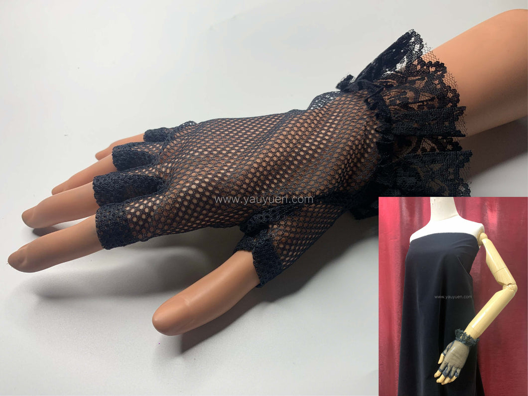 FS-029 - 7 inches Half-Finger Netting Gloves with Lace Ruffle Cuff (1 Colour)