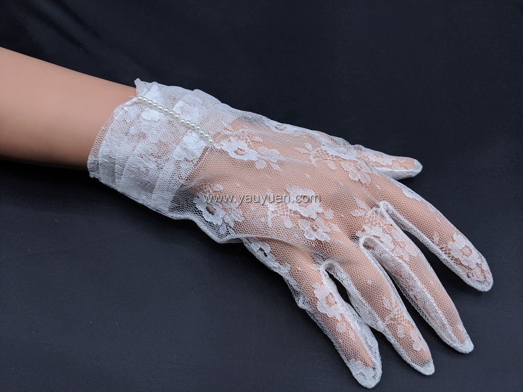 FS-119 - 9 inches Lace Gloves with Pearls (5 Colours)