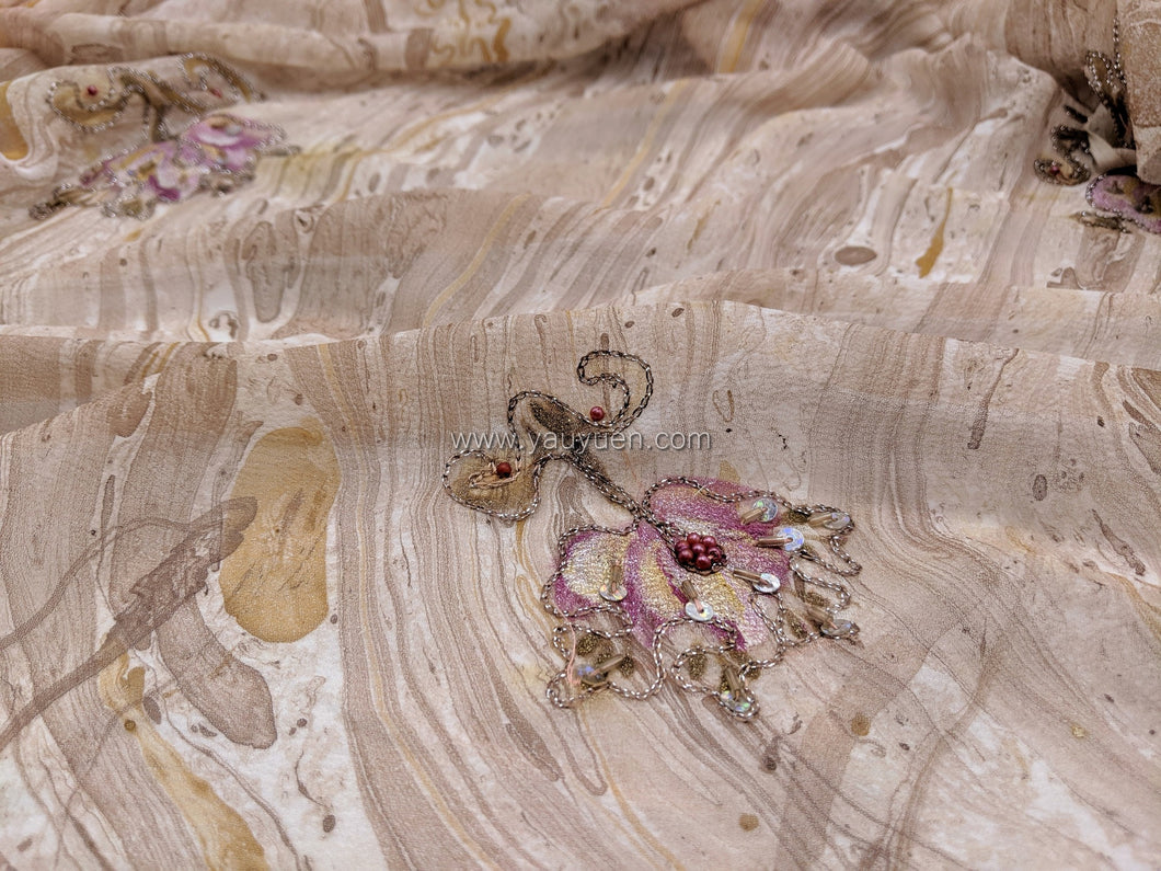 FS-21346 - 手繪花朵釘珠刺繡扎染雪紡 (6色)
