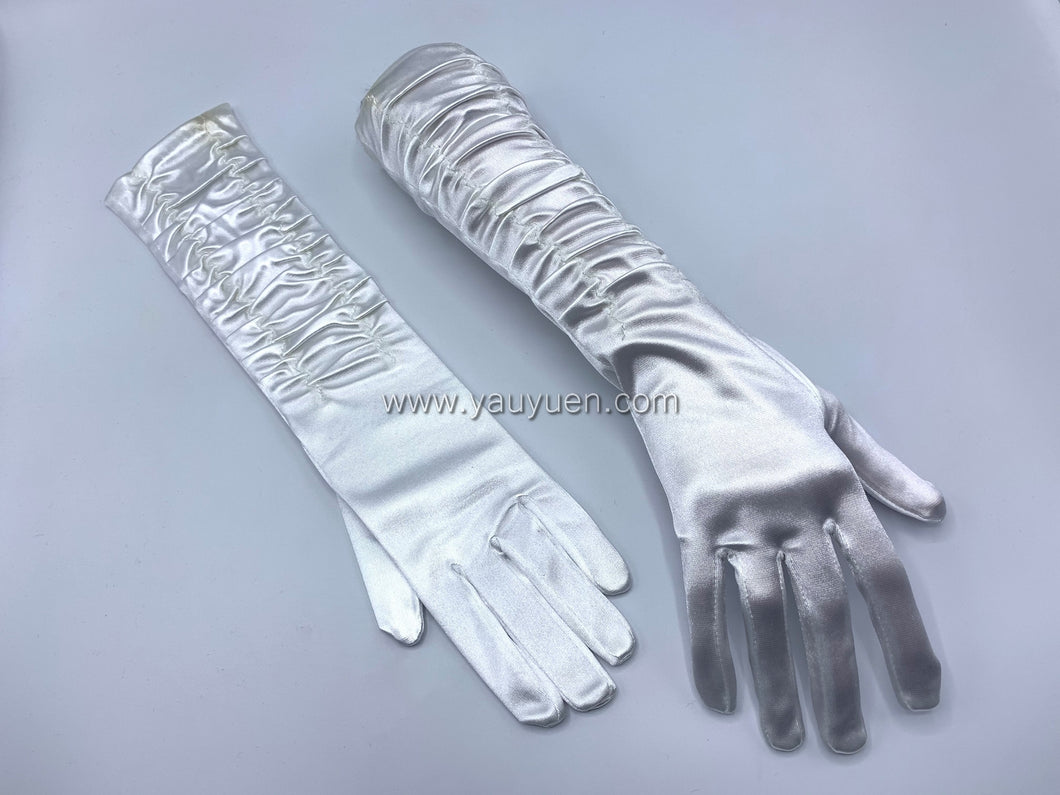 FS-481 - 15 inches Back Pleated Satin Bridal Gloves (13 colours)