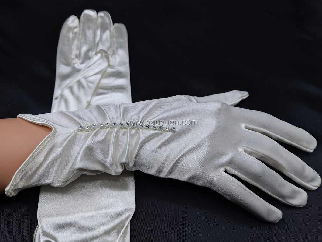 FS-9783 - 11 inches Back Strass Satin Bridal Gloves (14 colours)