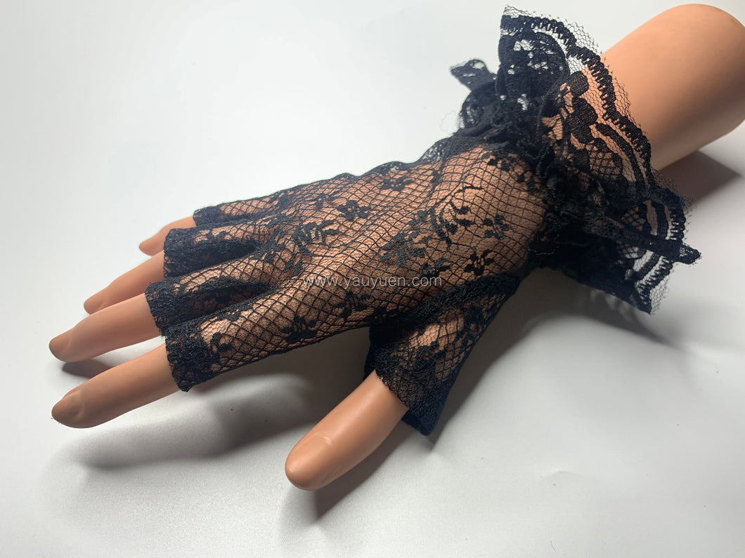 FS-L0801 - 8 inches Ruffle Cuff Half-Finger Lace Gloves (1 Colour)