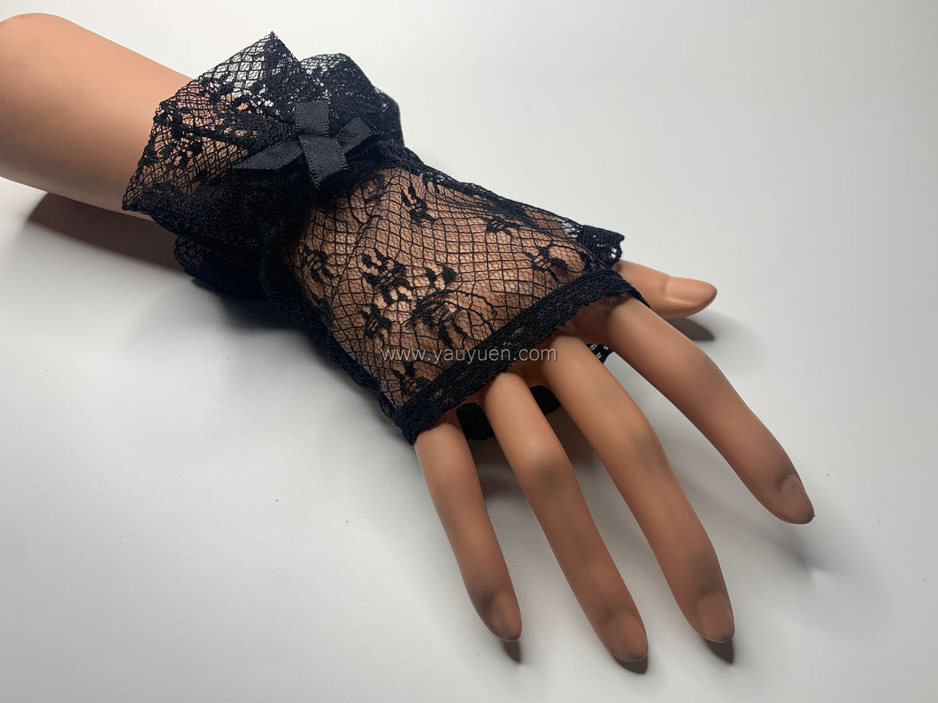 FS-L0901B - 6 inches Ruffle Cuff Fingerless Lace Gloves (1 Colour)