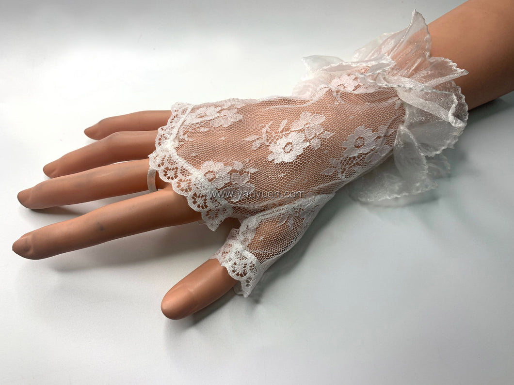 FS-L0902 - 6 inches Fingerless Organza Cuff Lace Gloves (1 Colour)